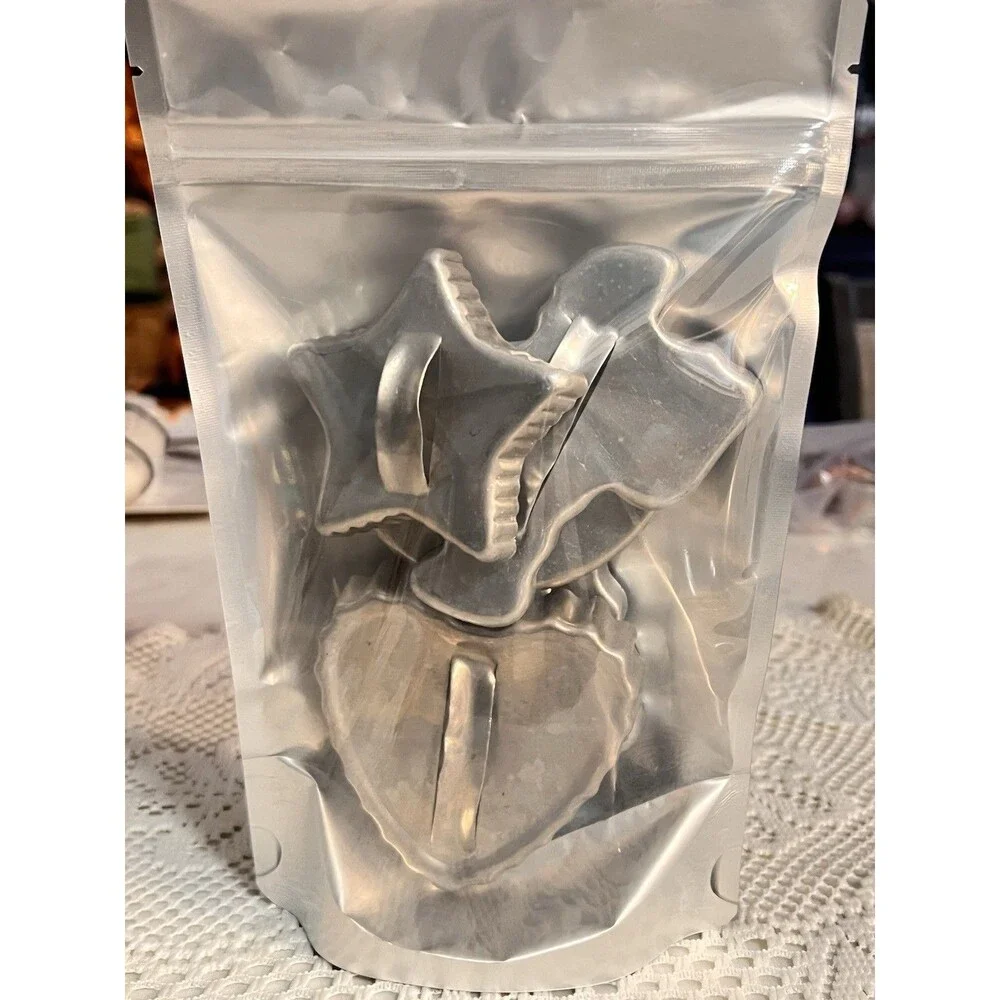 Vintage Aluminum Christmas Cookie Cutter Set Santa Tree Heart Moon Star 5 Pc
